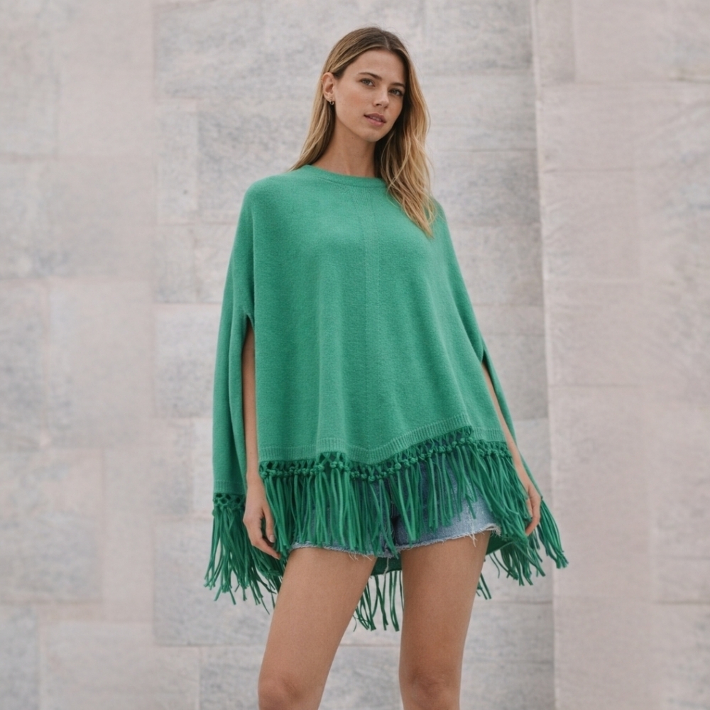 NWT Pinotti Cashmere Poncho Suede Fringe Italy